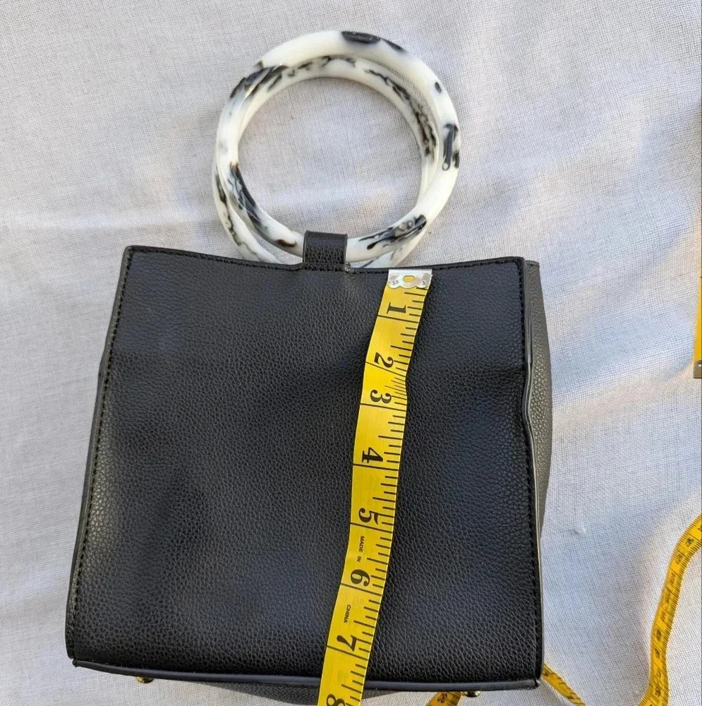 Tortoise Shell Handle Clutch Wristlet Handbag Bla… - image 5